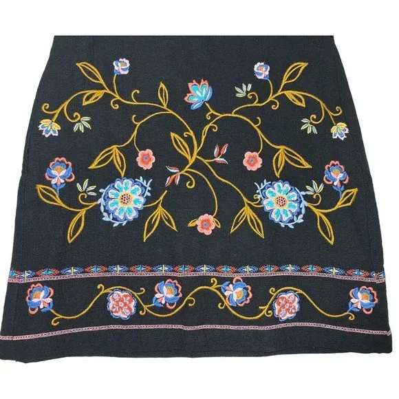 Ann Taylor Loft Skirt Womens 6 Black Floral Embroidered Mini Boho Straight NWT - Picture 8 of 8